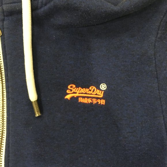 Superdry Men's Small Hoodie Full Zip Navy Blue Sweater - Picture 2 of 6